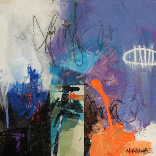 "Composistion 6," 2024, Mixed Media on Board, 8 x 8 inches