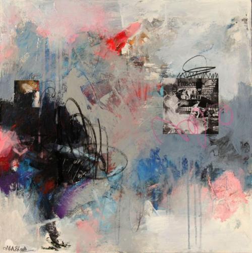 "Defused Dreams," 2024, Mixed Media on Canvas, 20 x 20 inches
