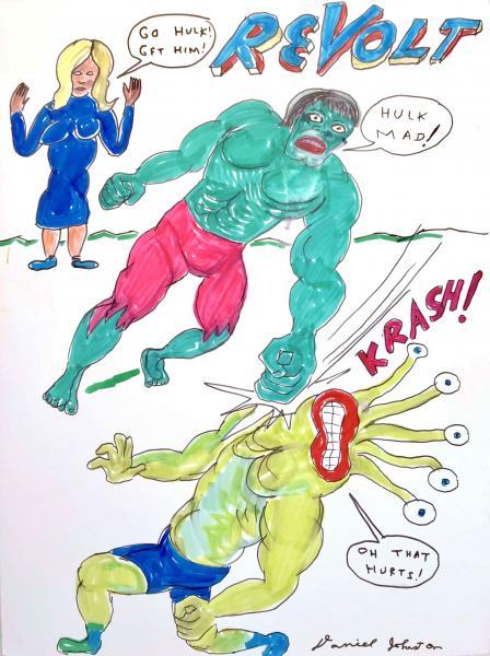 "Go Hulk! Get Him!", 2007, Ink on Illustration Board, 20 x 15 inches