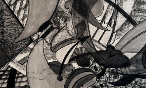 "Composition 1," 2025, Charcoal on Paper, 27.5 x 43.3 inches