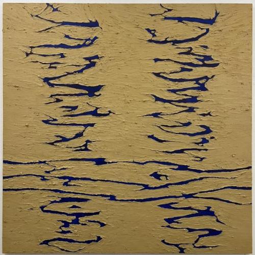 "Waterlines," 2021, Acrylic and Clay on Canvas, 79 x 79 inches