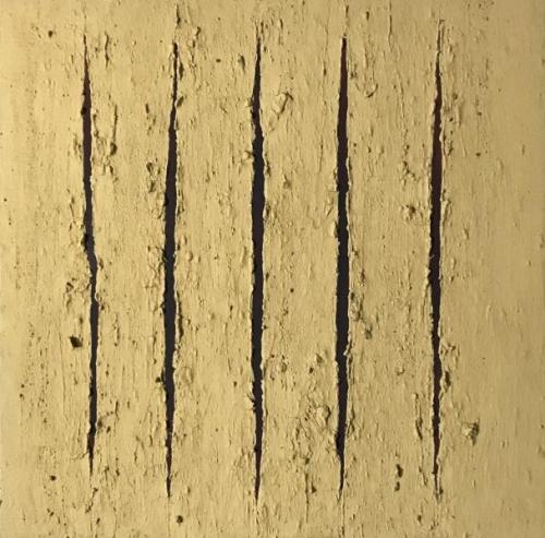 "Plough Marks," 2021, Acrylic and Clay on Paper Board, 16 x 20 inches